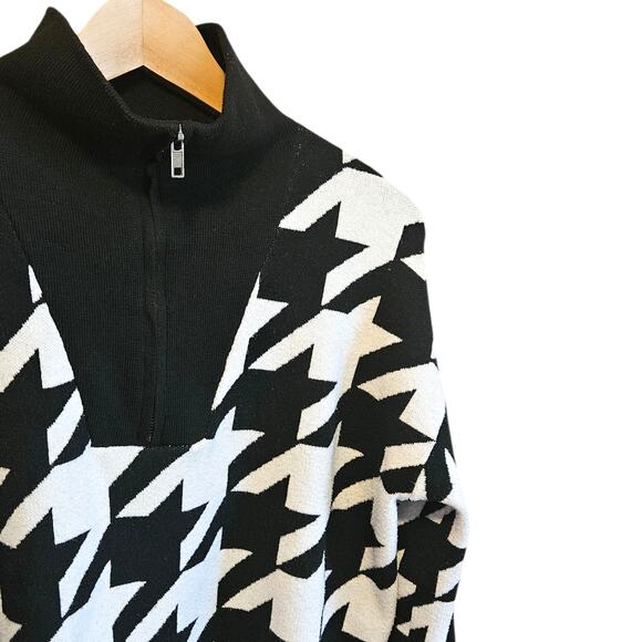 Nine West Black White Houndstooth Half Zip Sweater Women’s Size L - Picture 3 of 6
